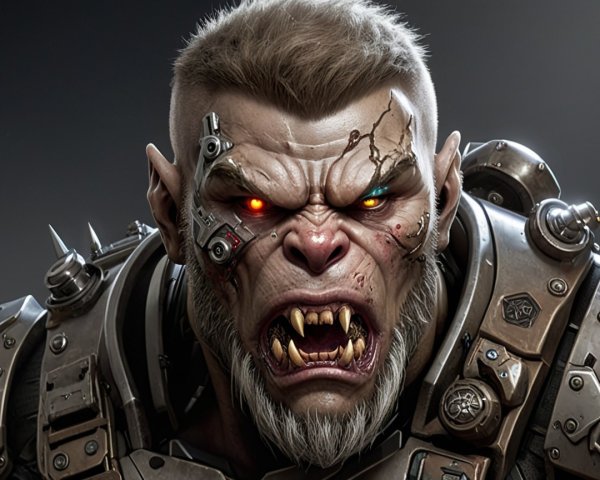 Cybernetic Creature with Muscular Build and Armor