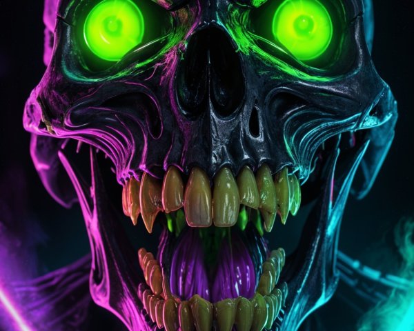 Futuristic skull with glowing eyes and neon lights