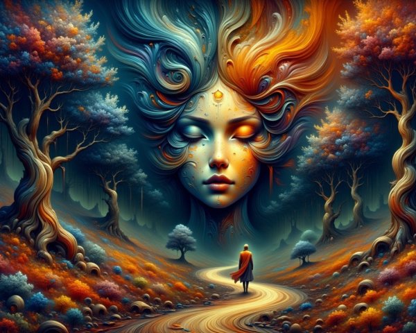 Winding Path Through a Colorful Forest Landscape