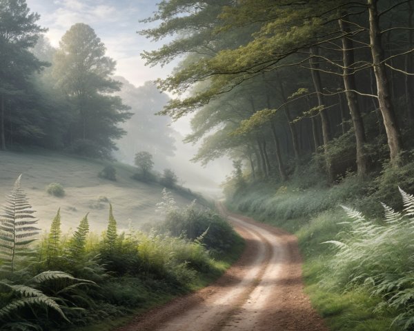 Winding Dirt Path in a Tranquil Forest Scene