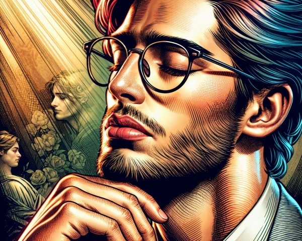Young man in stylish glasses in contemplative pose
