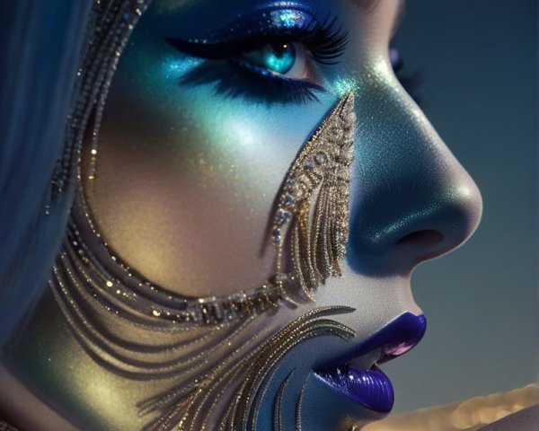 Close-Up of Intricate Makeup on Woman's Face