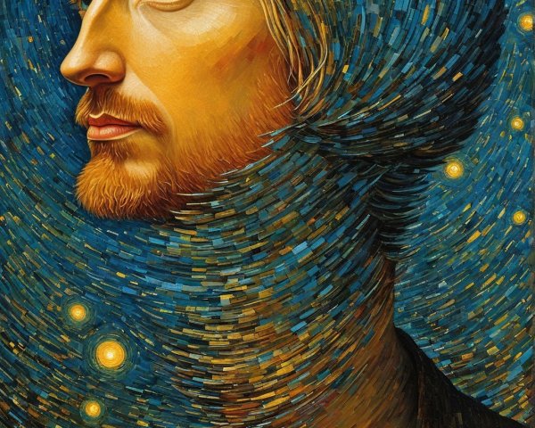 Stylized Portrait of a Man in Cosmic Background