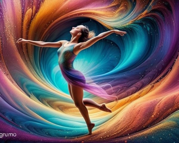 Dancer in Motion with Vibrant Cosmic Background