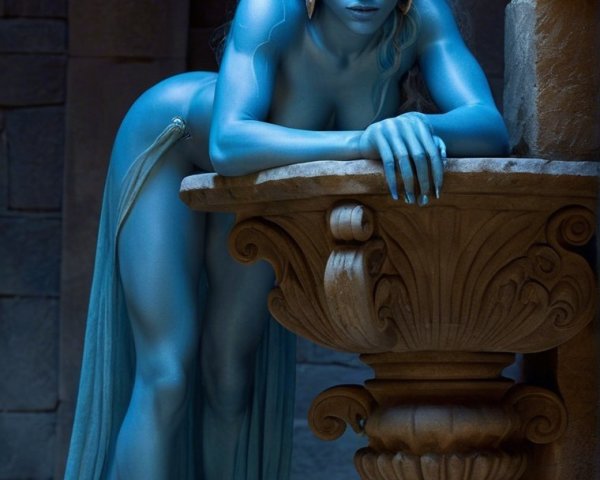Fantasy figure with blue skin and elegant horns