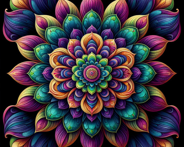 Vibrant Symmetrical Mandala Design with Colorful Patterns