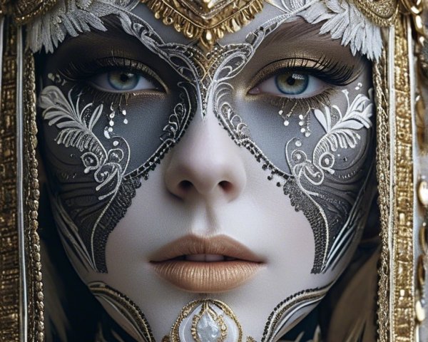 Ornate Headpiece and Lavish Jewelry in Elegant Portrait