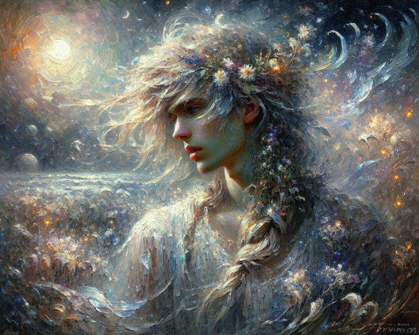 Dreamy Ethereal Figure in a Cosmic Landscape