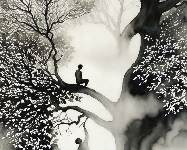 Surreal Artwork of Silhouetted Figures in Nature