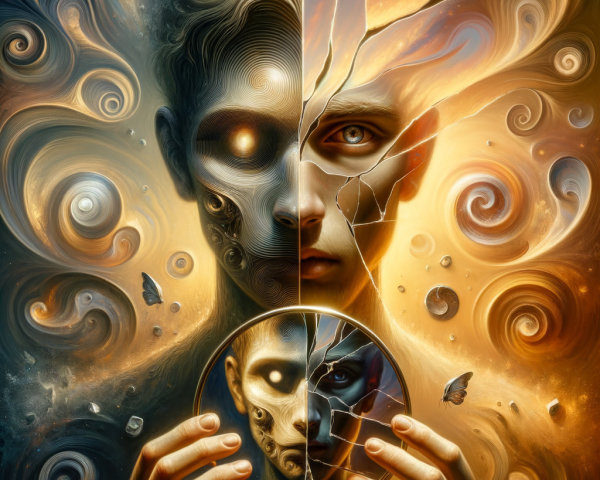 Split Face Art Representing Duality and Transformation