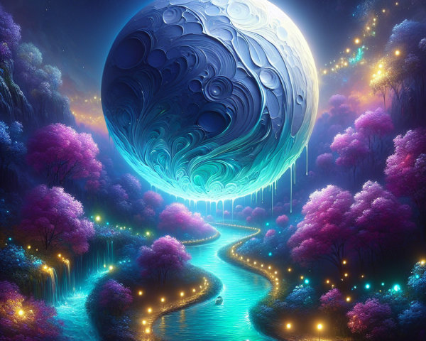 Surreal Landscape with Vibrant Colors and River