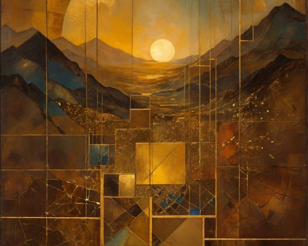 Geometric Sunset Landscape with Warm Earthy Tones