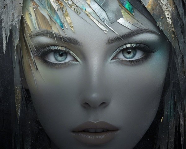 Futuristic Portrait with Gray Eyes and Metallic Hair