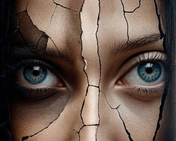 Close-Up of a Woman's Face with Fractured Surface