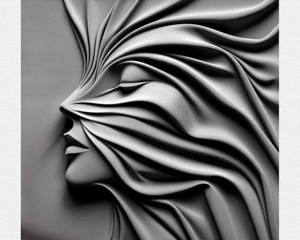 Abstract Fabric Face Sculpture with Fluid Lines