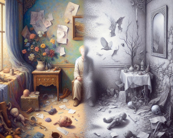 Split Room Illustrating Joy and Despair Contrast