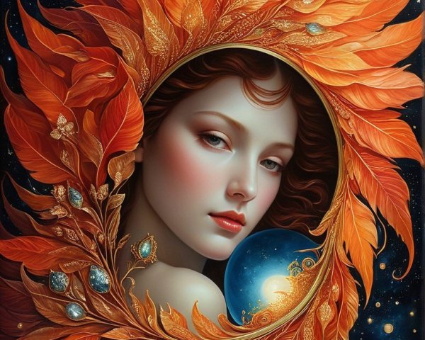 Portrait of a Woman Surrounded by Autumn Leaves