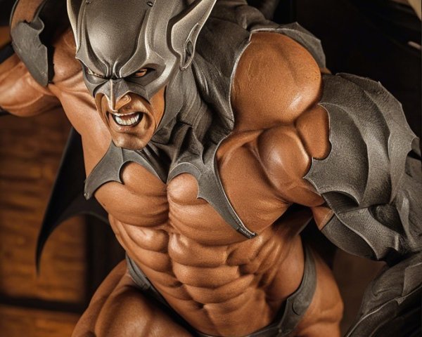 Muscular Winged Superhero in Gothic Atmosphere