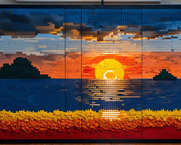 Colorful Lego Sunset with Islands and Ocean Reflections