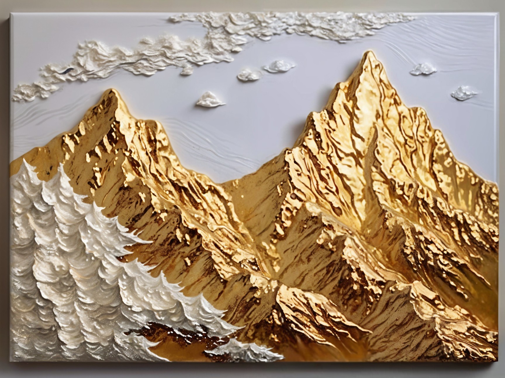 Three-Dimensional Artwork of Gold-Toned Mountains