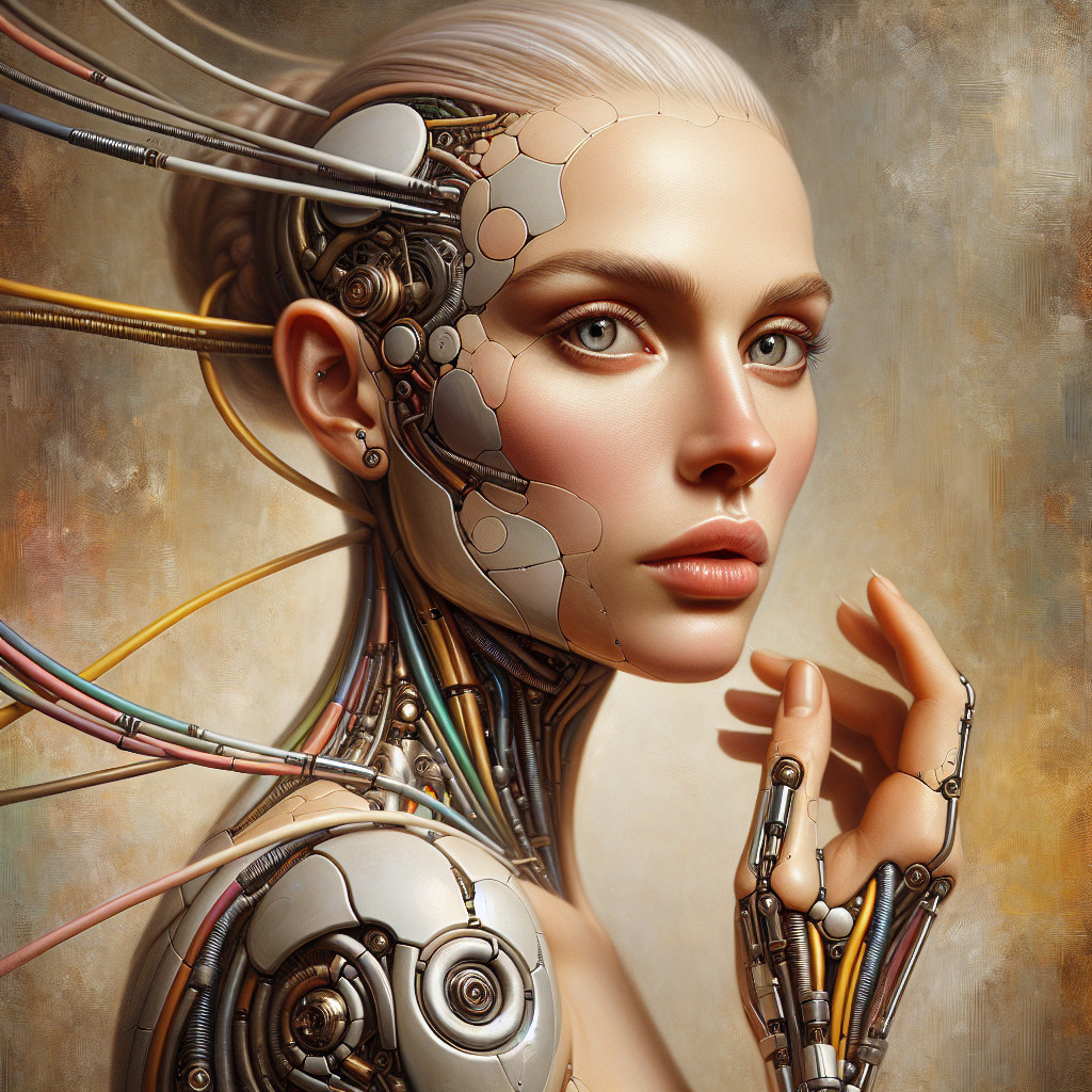 Futuristic Female Android with Human-Robotic Features