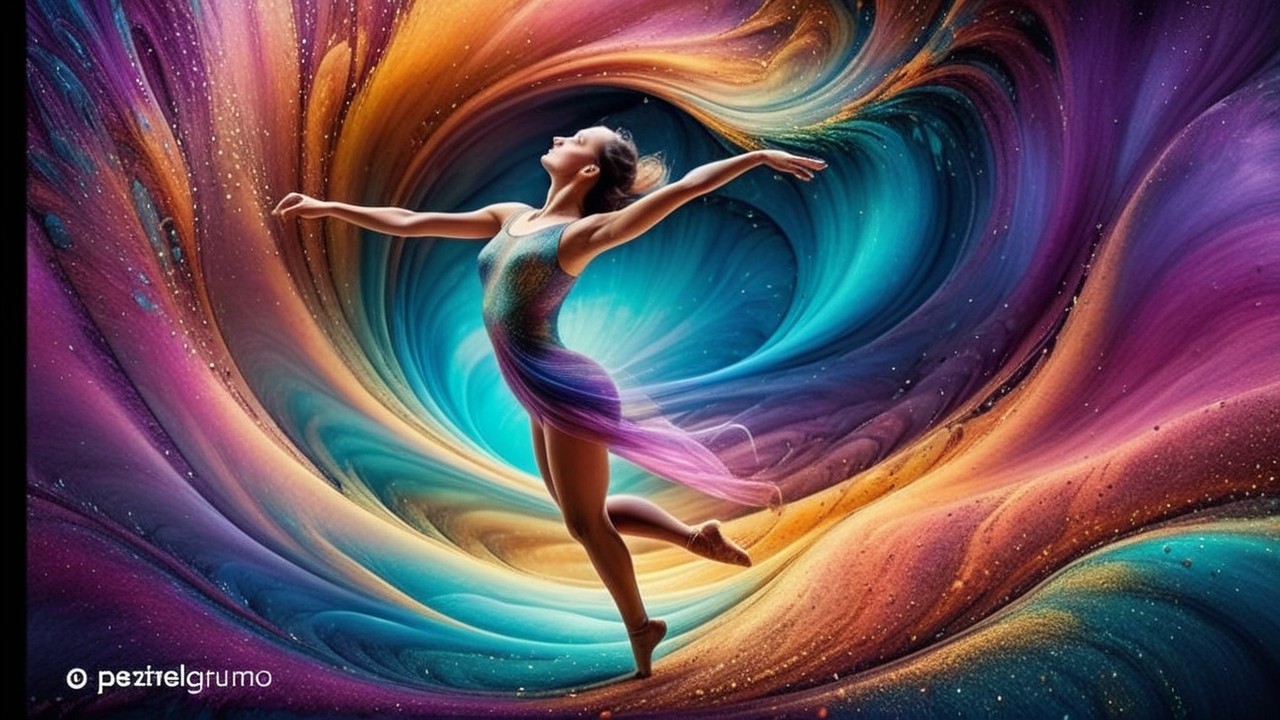 Dancer in Motion with Vibrant Cosmic Background