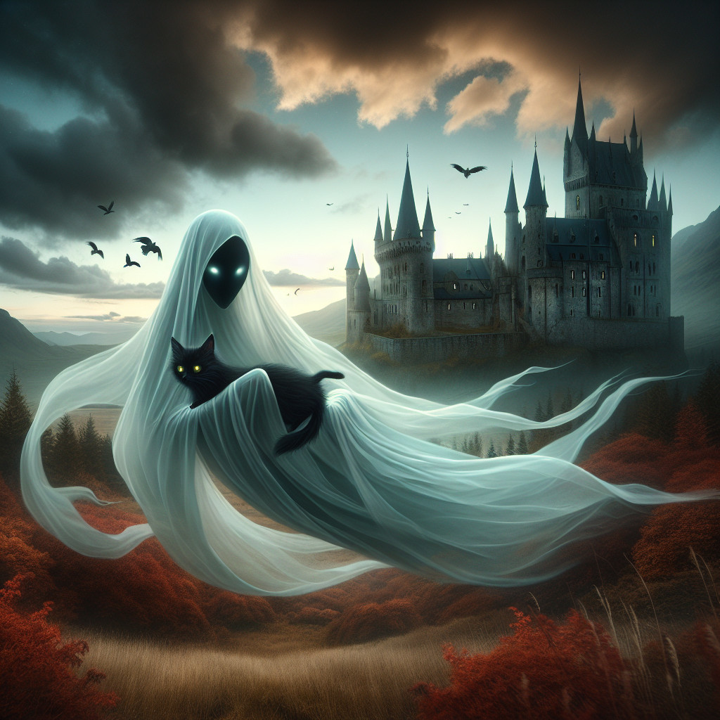 Spectral Figure Over Mystical Landscape with Castle