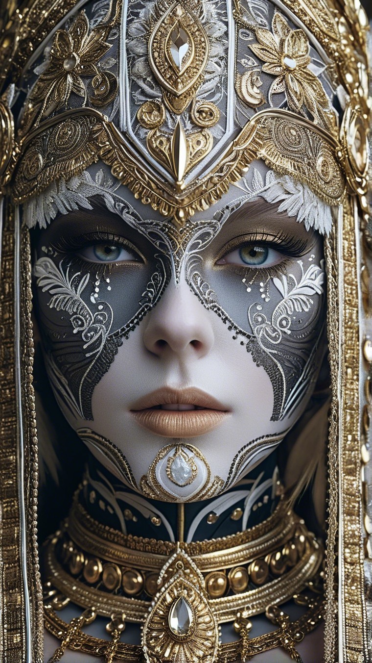 Ornate Headpiece and Lavish Jewelry in Elegant Portrait