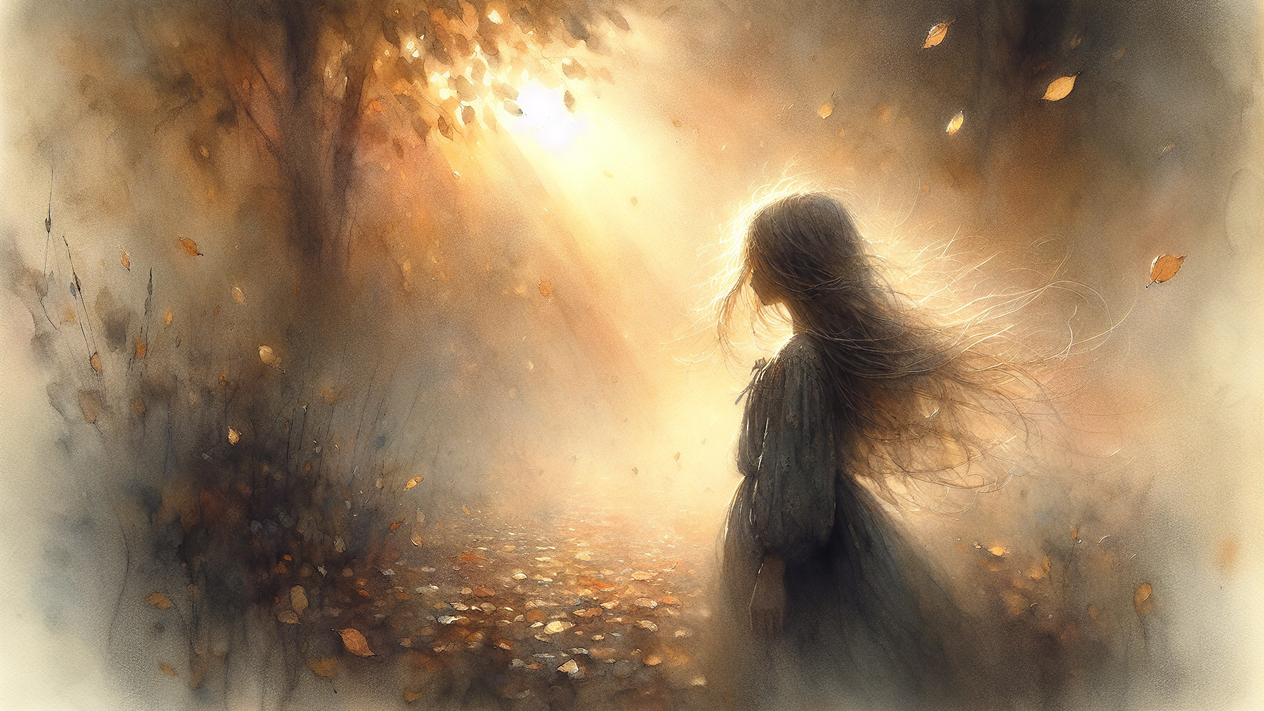 Ethereal Landscape with Girl and Autumn Light