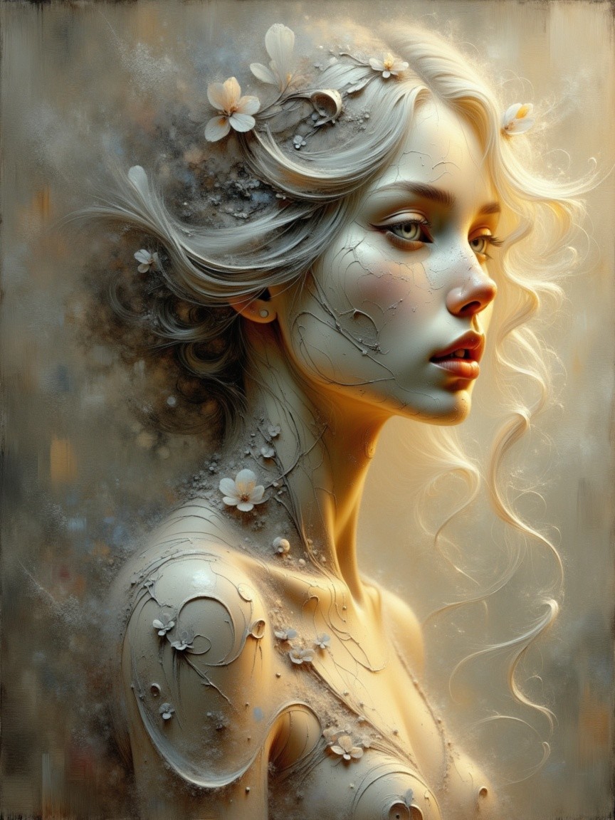 Serene portrait of a young woman with floral accents