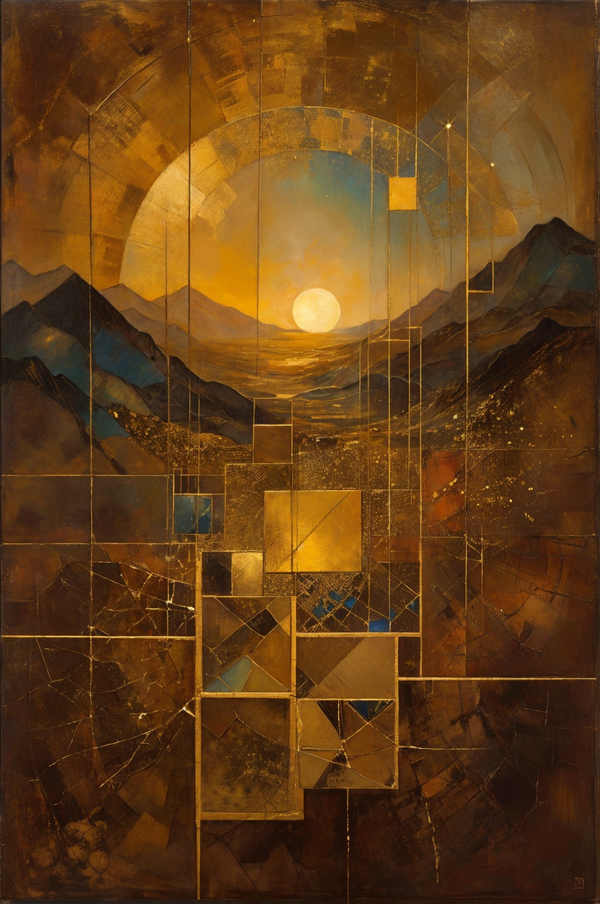 Geometric Sunset Landscape with Warm Earthy Tones