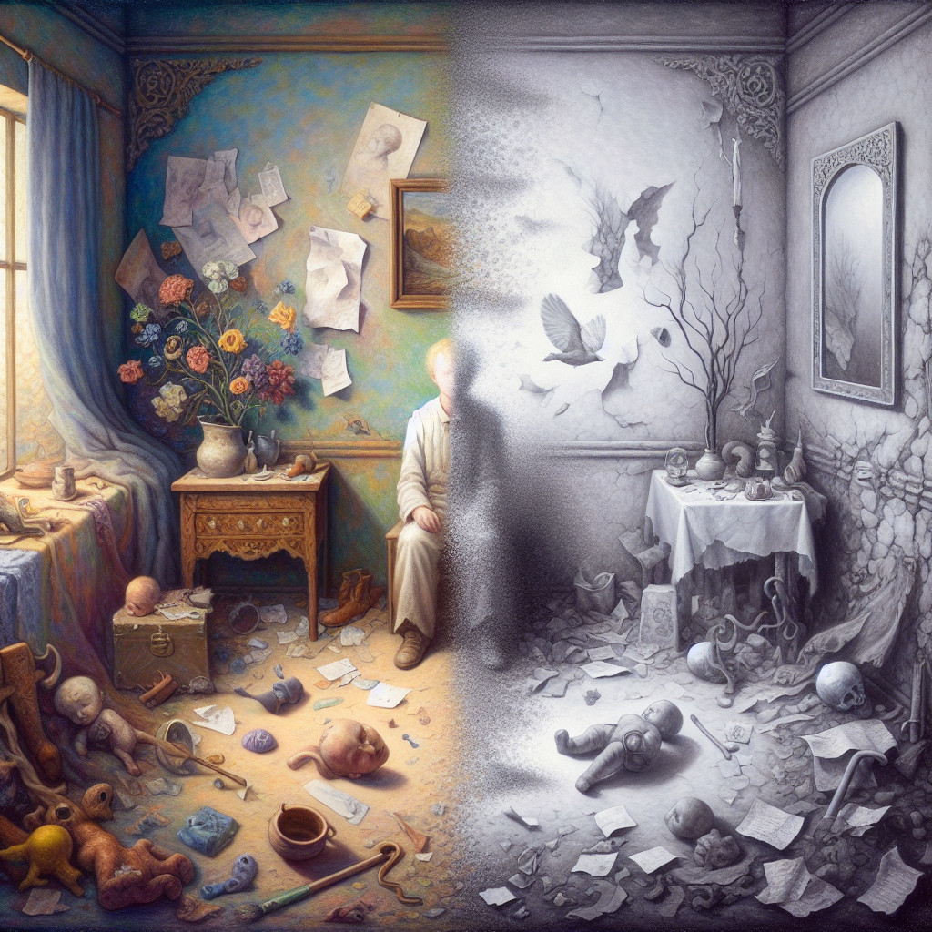 Split Room Illustrating Joy and Despair Contrast