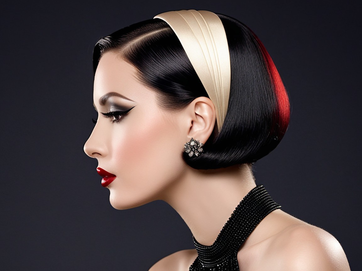 Glamorous woman with bob haircut and bold makeup