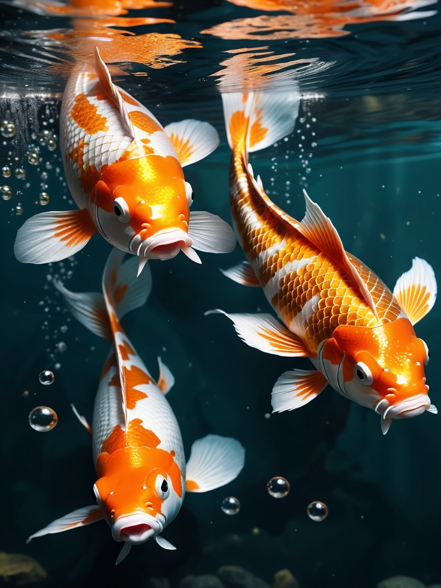 Vibrant Koi Fish in a Serene Pond Setting