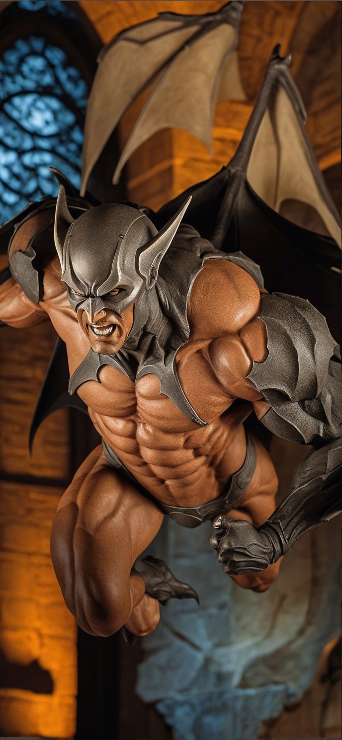 Muscular Winged Superhero in Gothic Atmosphere