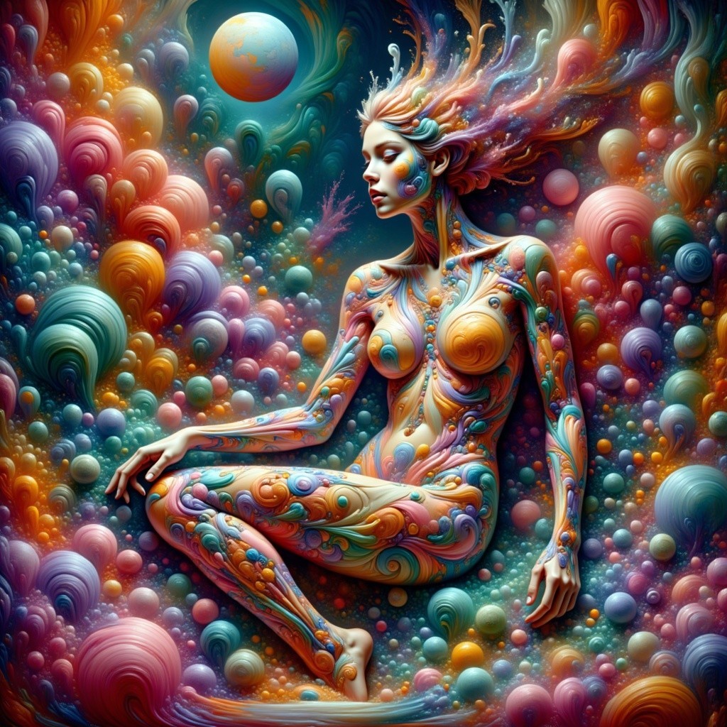Abstract Art with Nude Figure and Vibrant Patterns