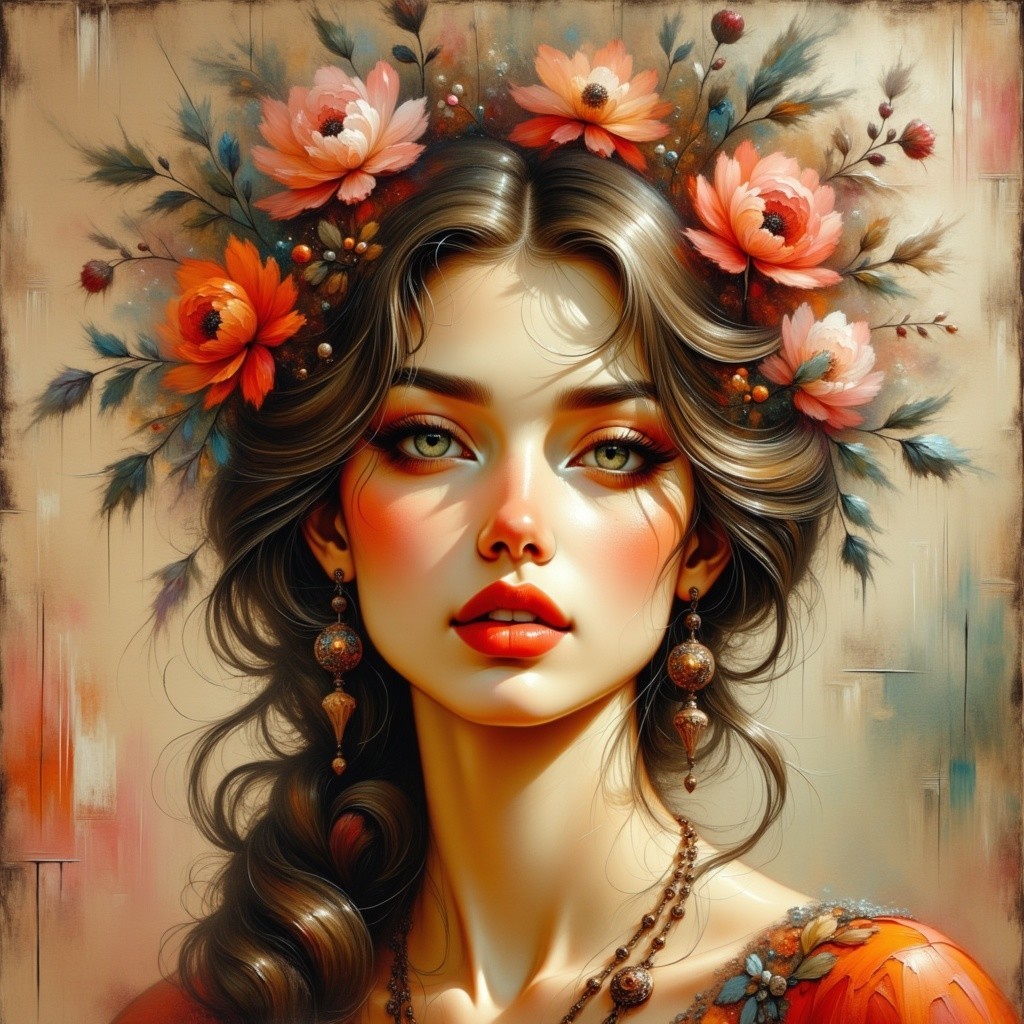 Portrait of a Young Woman with Floral Accents