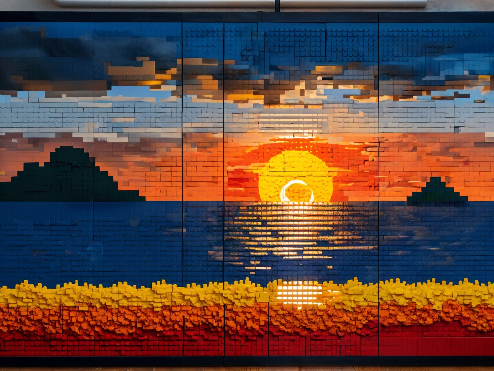 Colorful Lego Sunset with Islands and Ocean Reflections