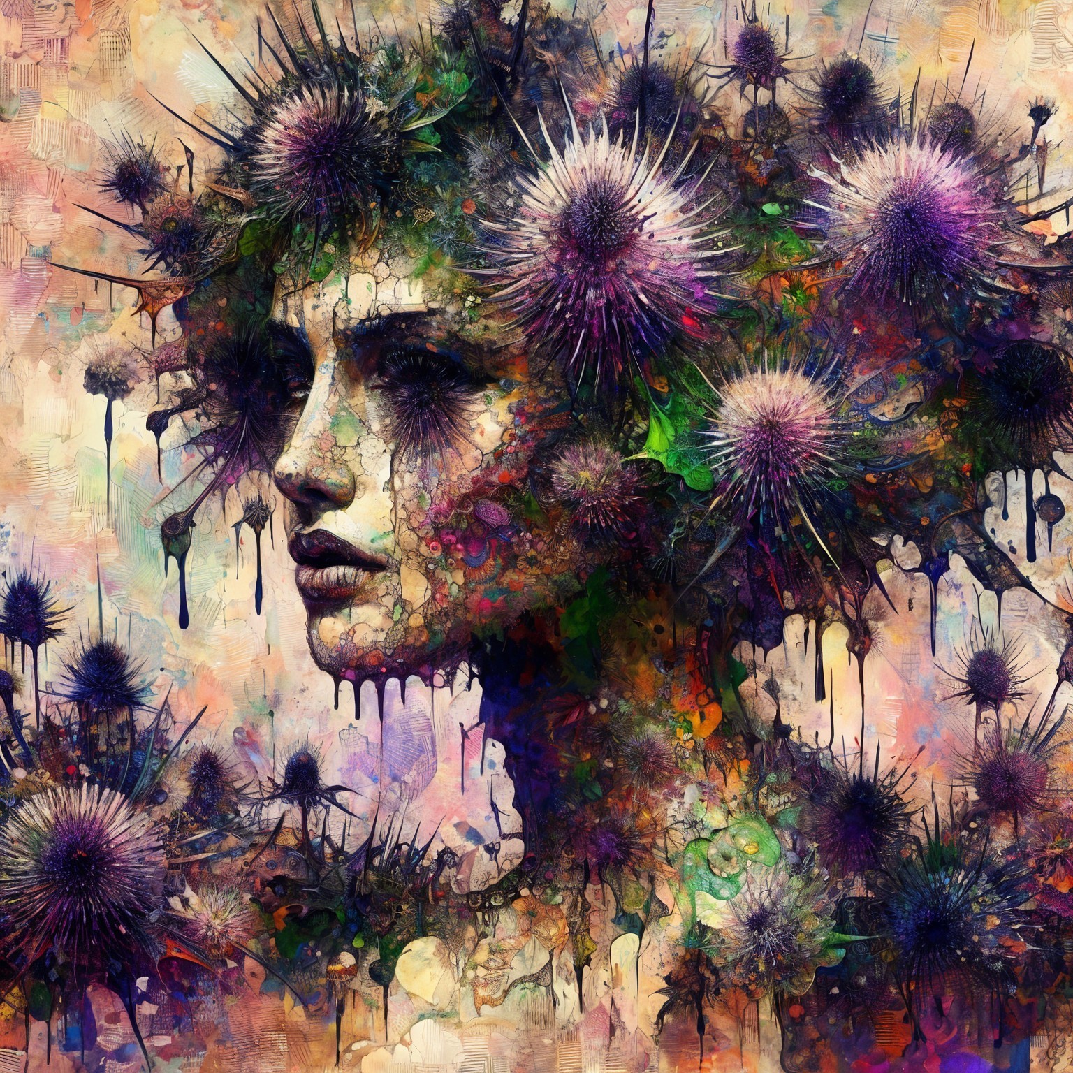 Ethereal Portrait of a Woman with Floral Motifs
