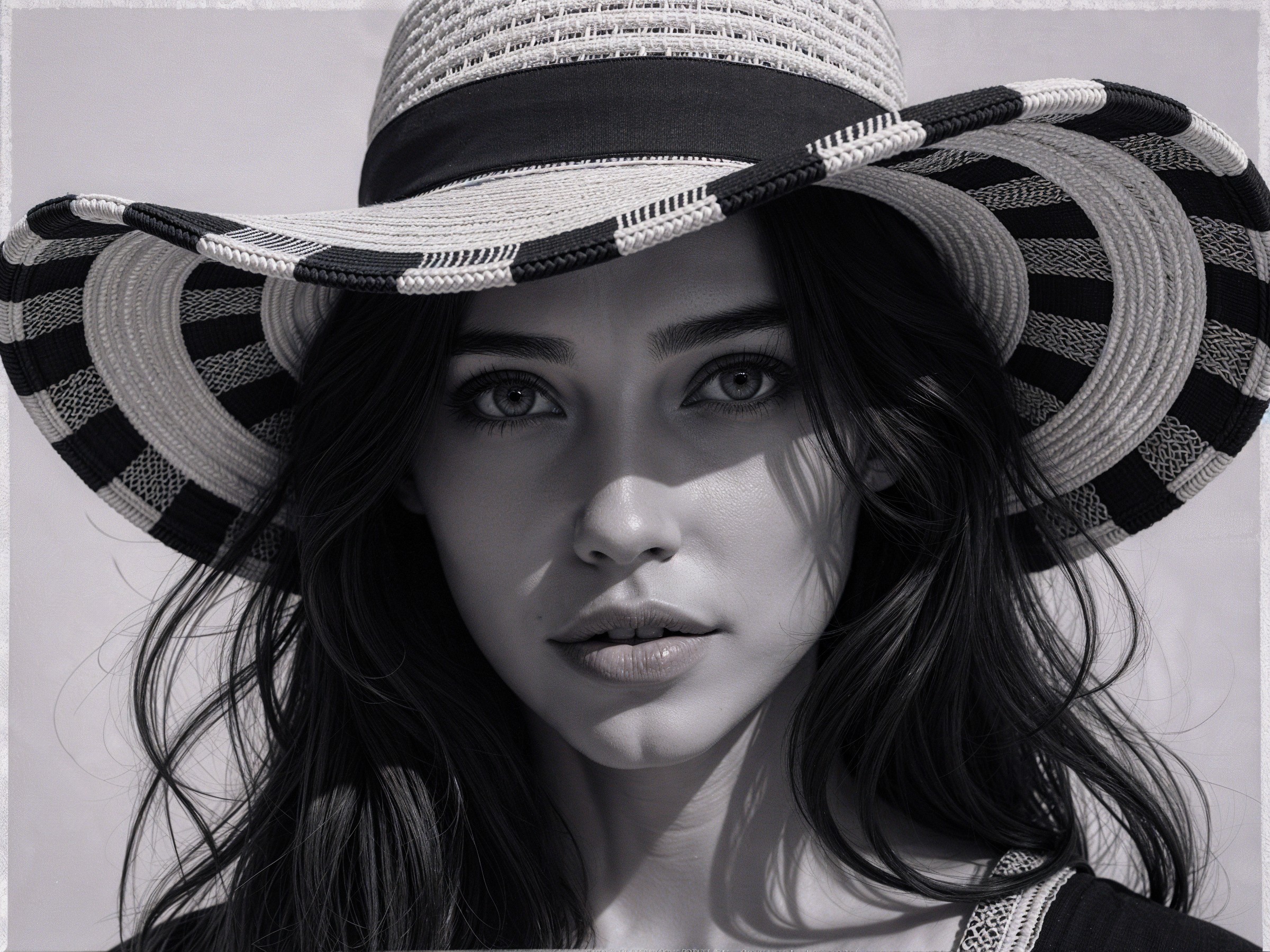 Portrait of a young woman in a striped hat