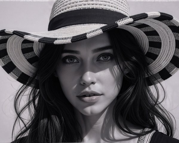 Portrait of a young woman in a striped hat