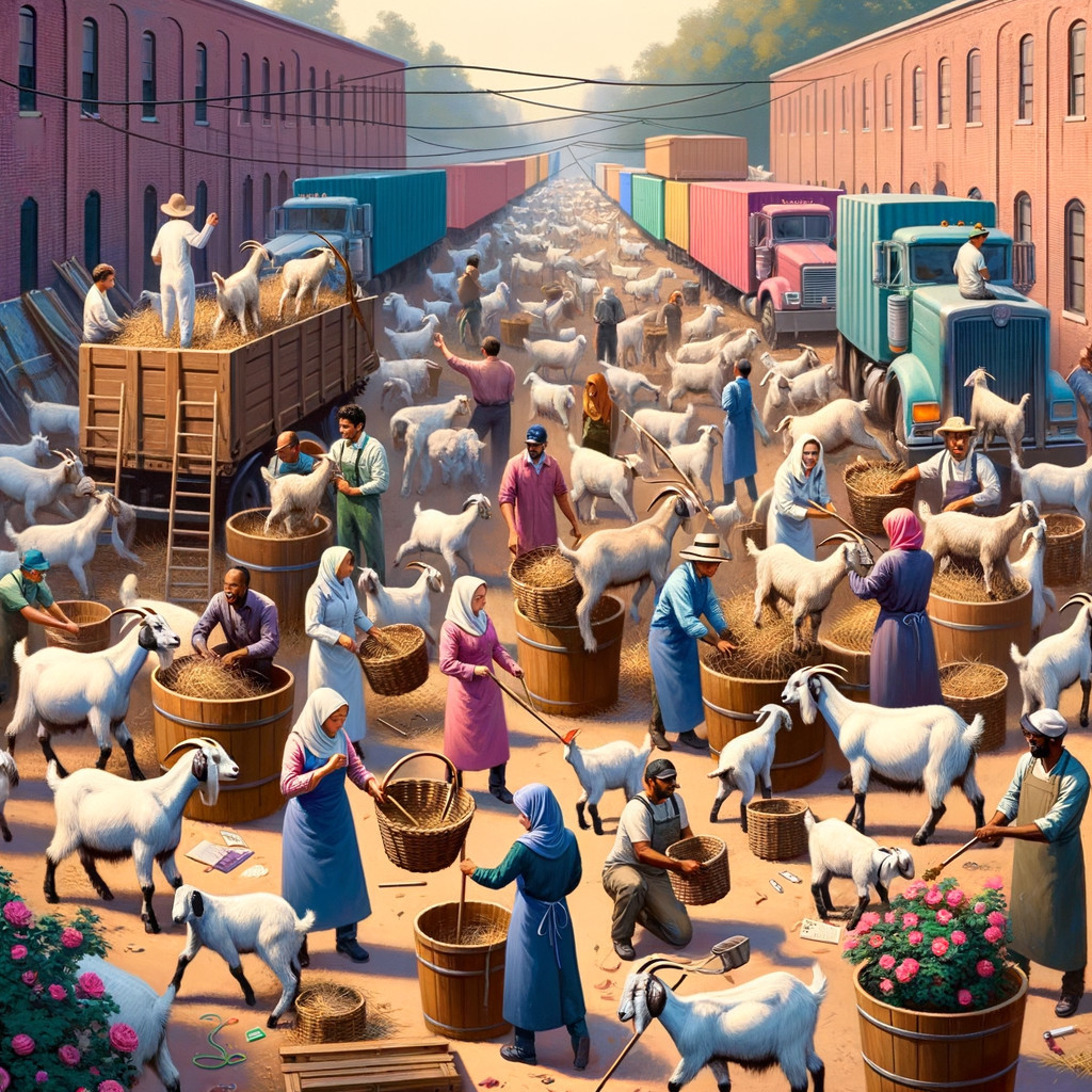Market Street with Red-Brick Warehouses and Goats