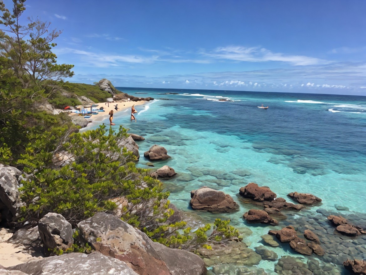 Picturesque Beach with Turquoise Waters and Lush Greenery