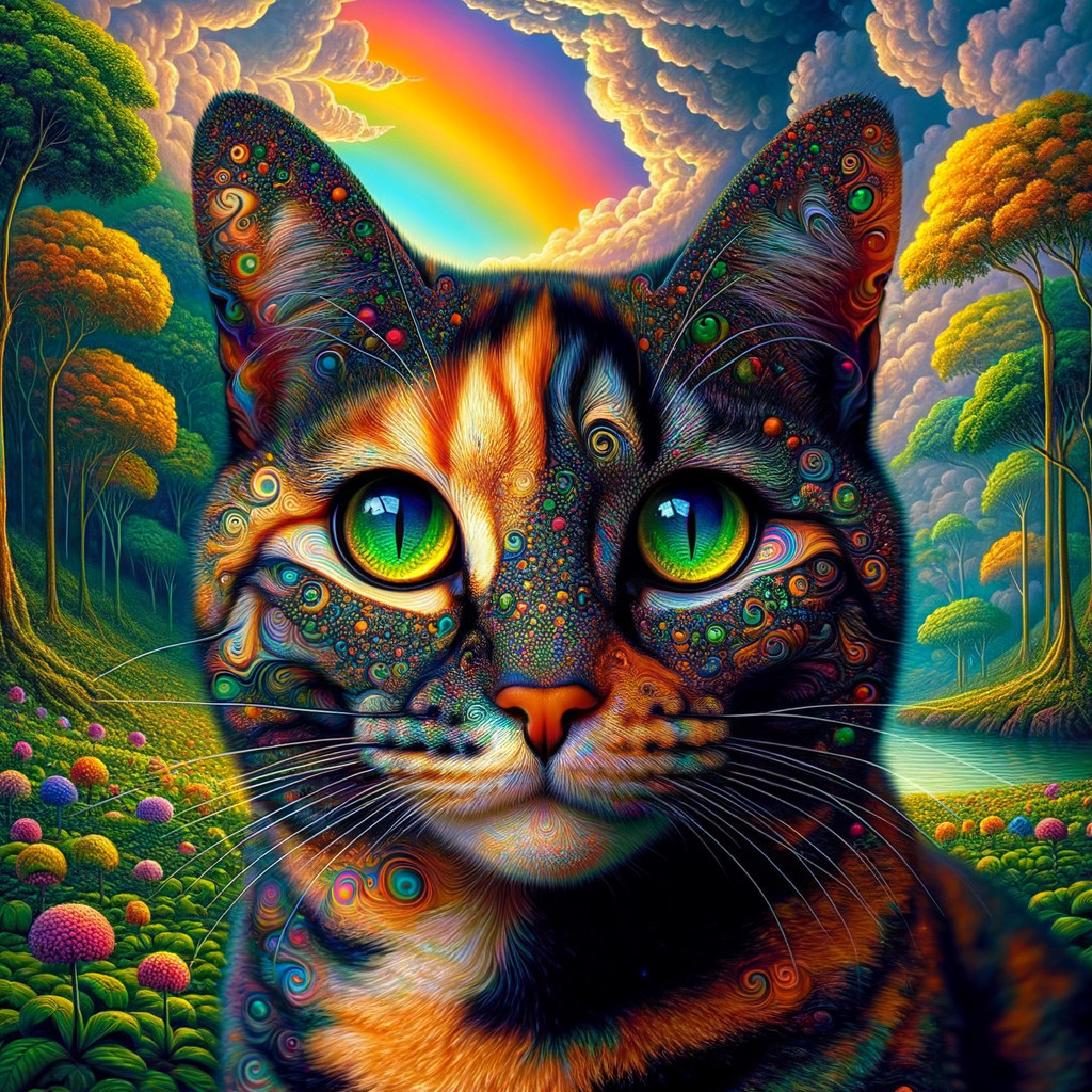 Psychedelic Cat Illustration with Vibrant Colors