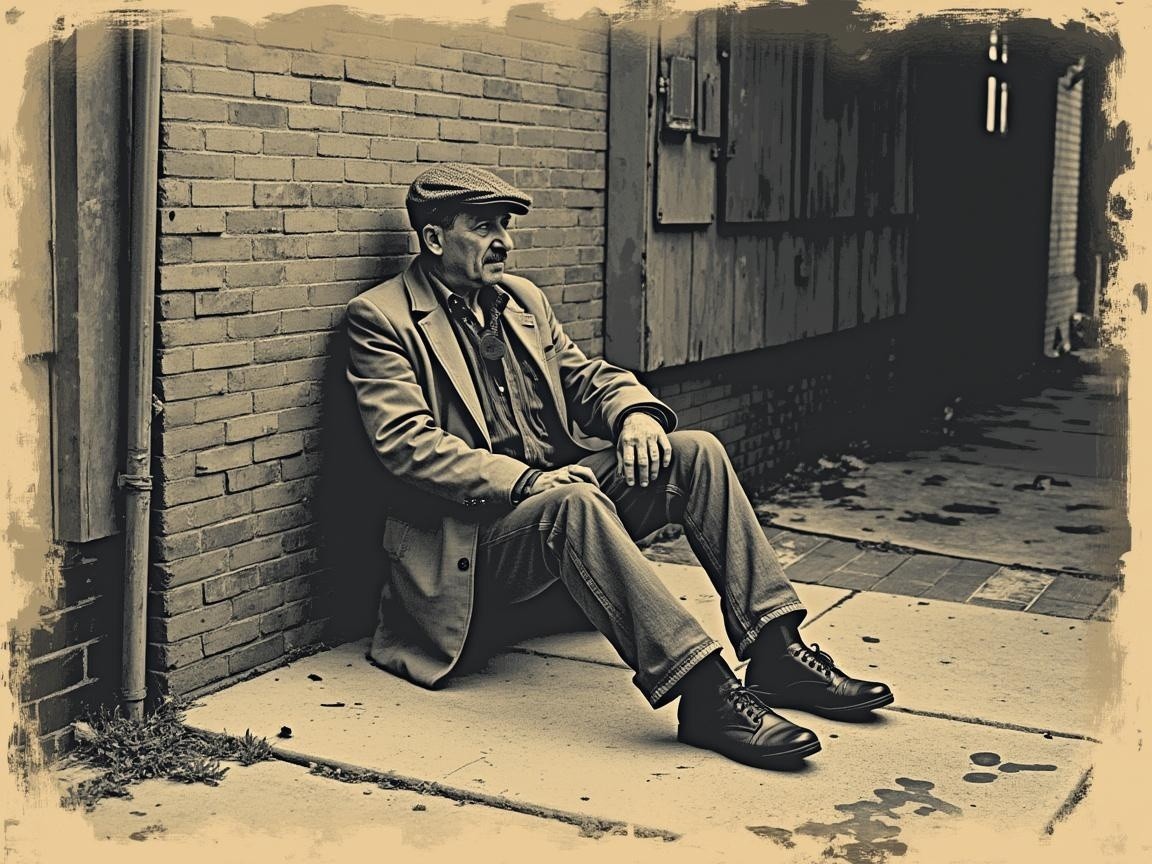 Contemplative Man in Vintage Urban Setting