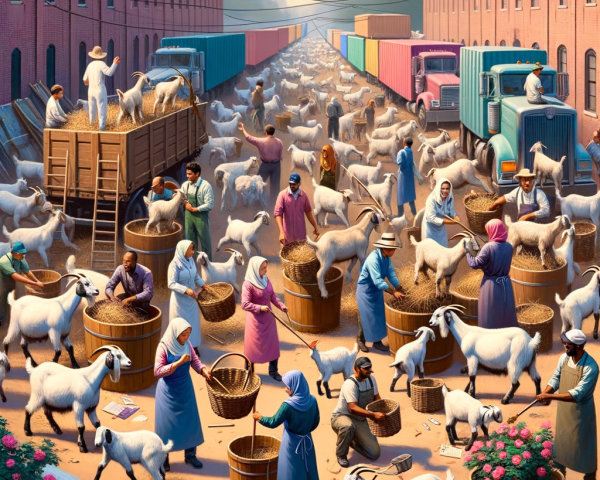 Market Street with Red-Brick Warehouses and Goats