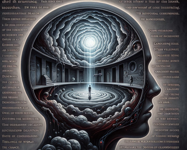 Surreal Scene of a Human Head with Vortex and Doors