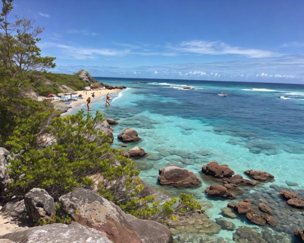 Picturesque Beach with Turquoise Waters and Lush Greenery