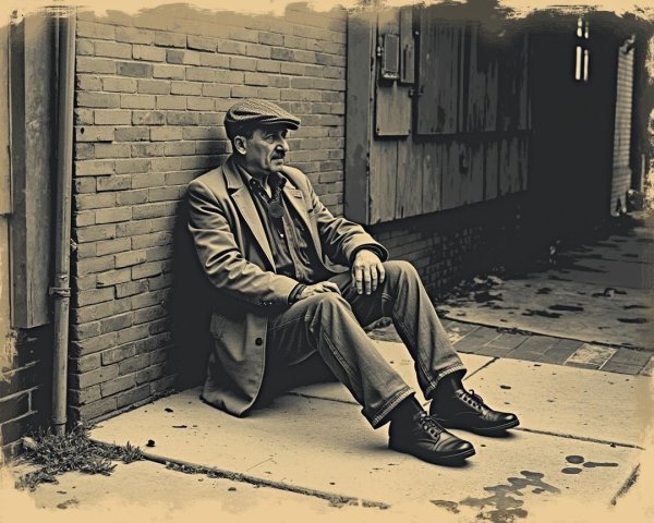 Contemplative Man in Vintage Urban Setting