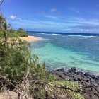 Picturesque Beach with Turquoise Waters and Lush Greenery